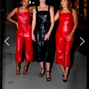 Black faux leather jumpsuit